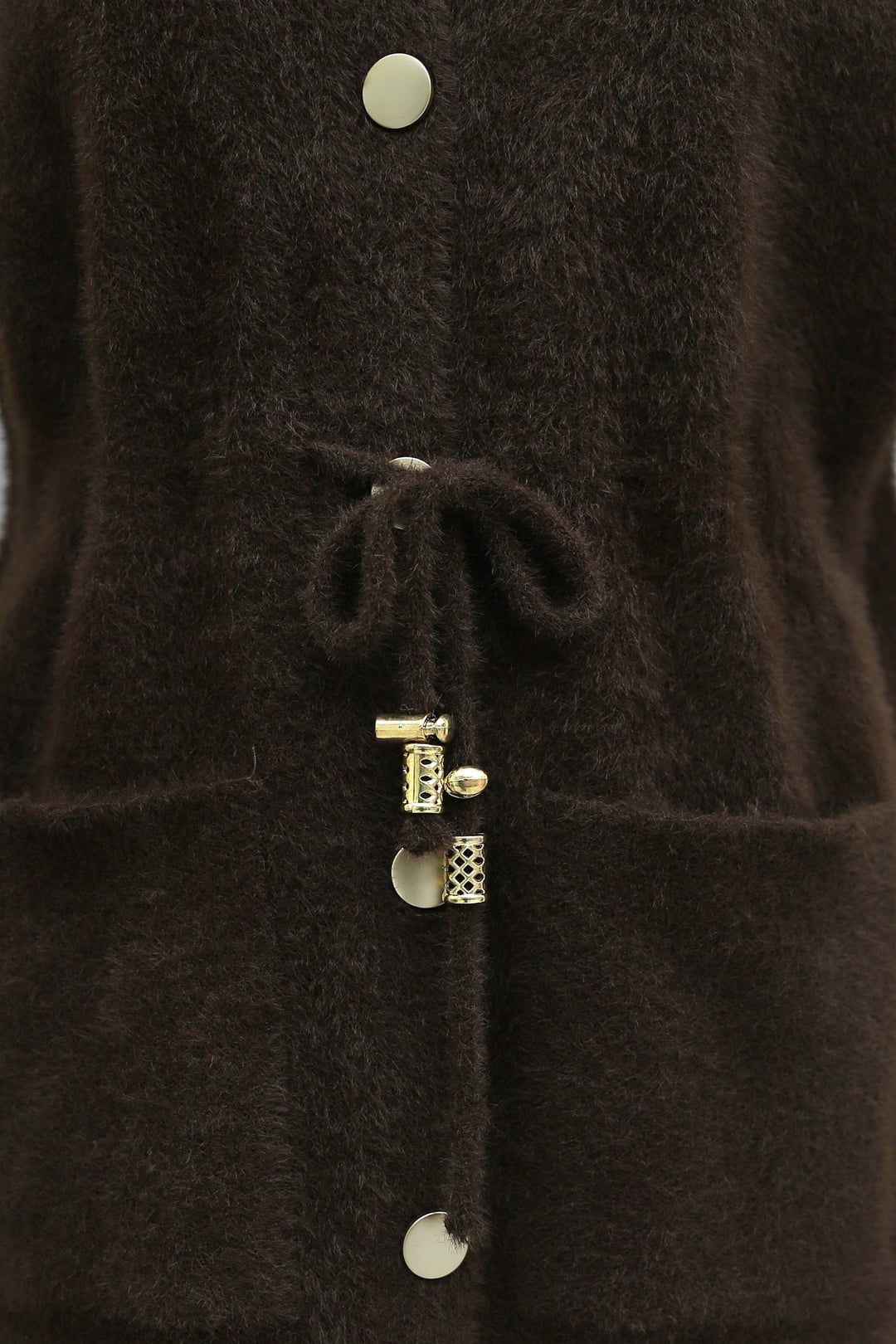 Hooded Double Pocket Belted Drawstring Faux Fur Vest - Brown - Podyumplus - by Peralane - photo 7