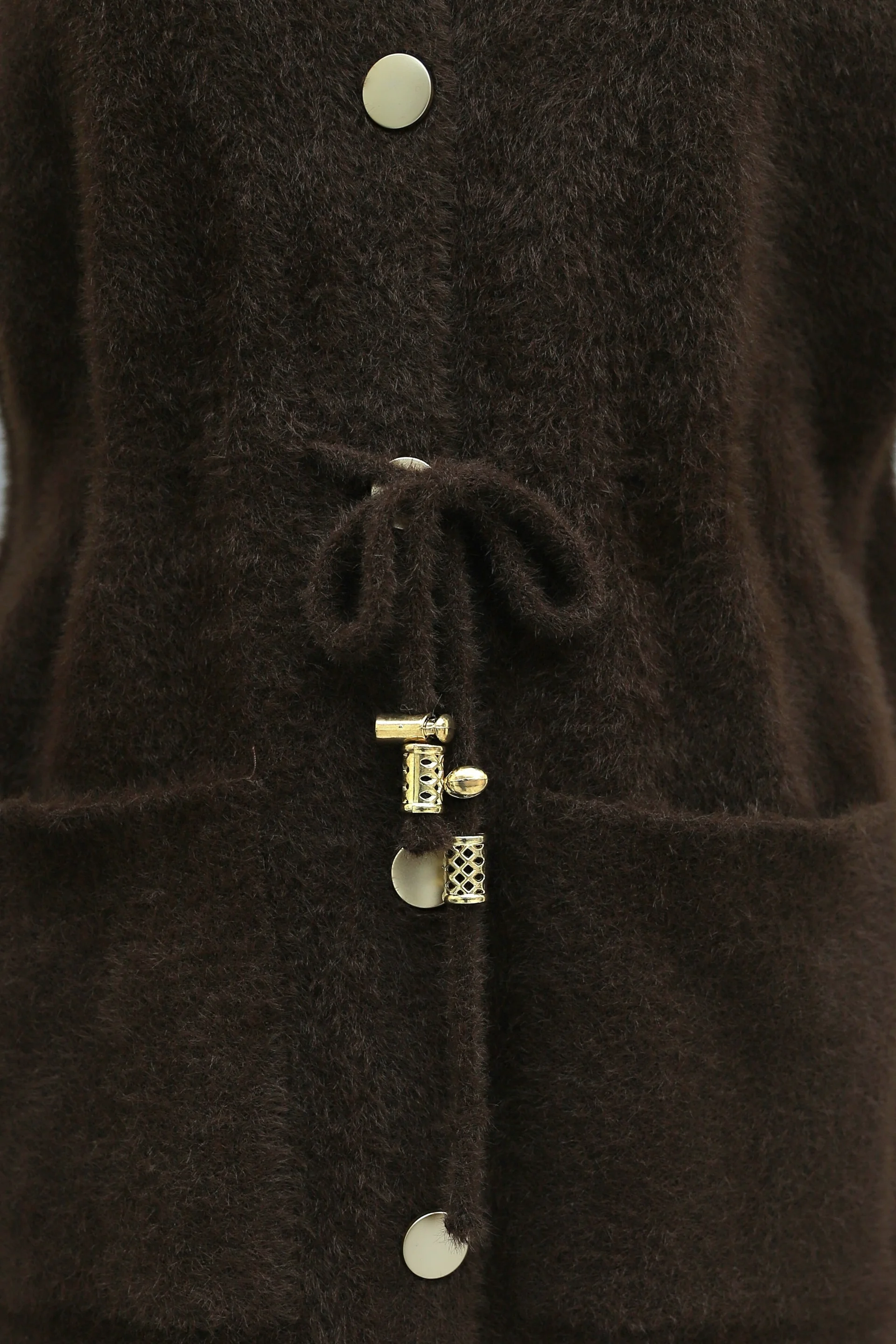 Hooded Double Pocket Belted Drawstring Faux Fur Vest - Brown - Podyumplus - by Peralane - photo 7