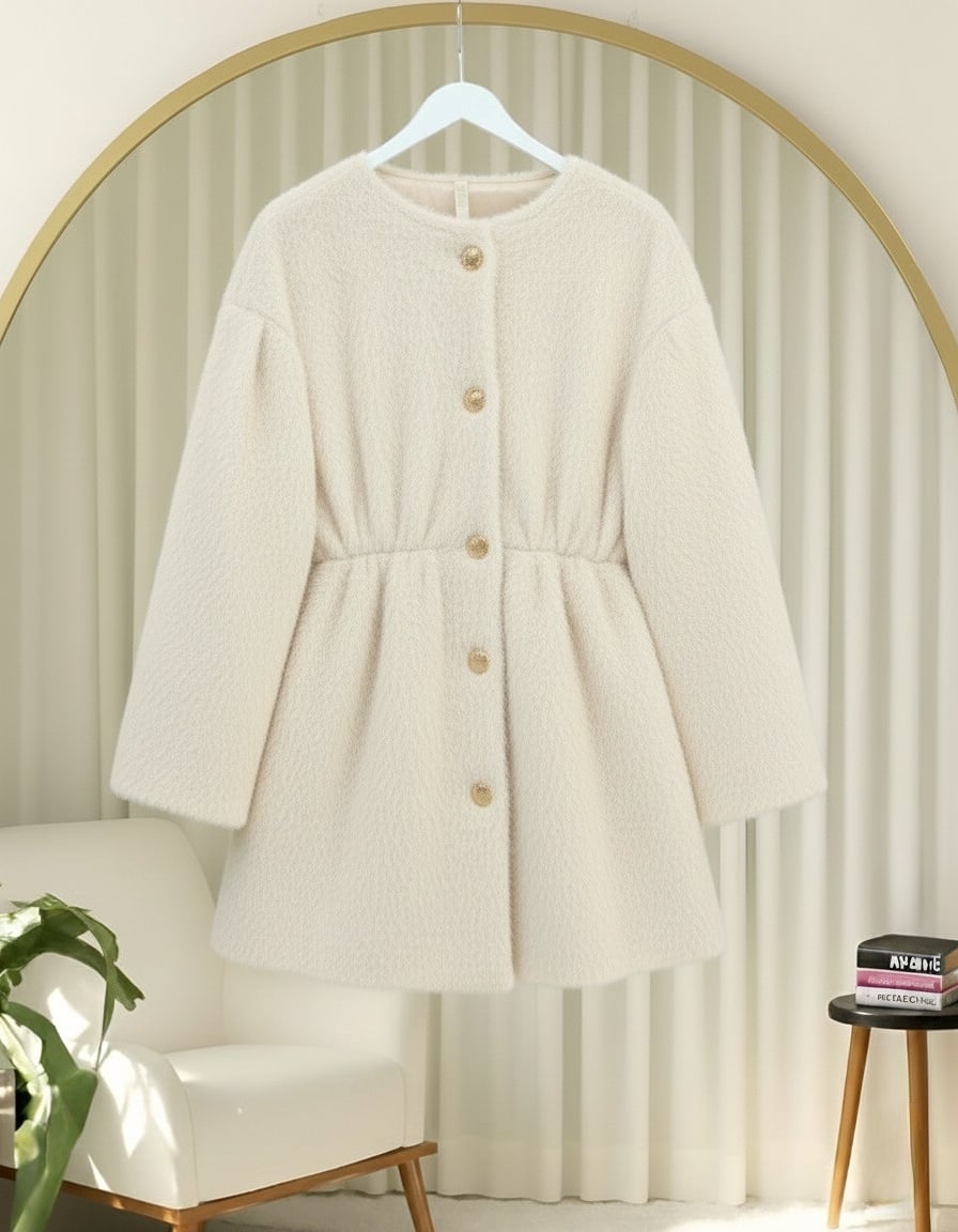 Cream Quilted Fur-Lined Belted Jacket for Women - Podyumplus - by Peralane - photo 3
