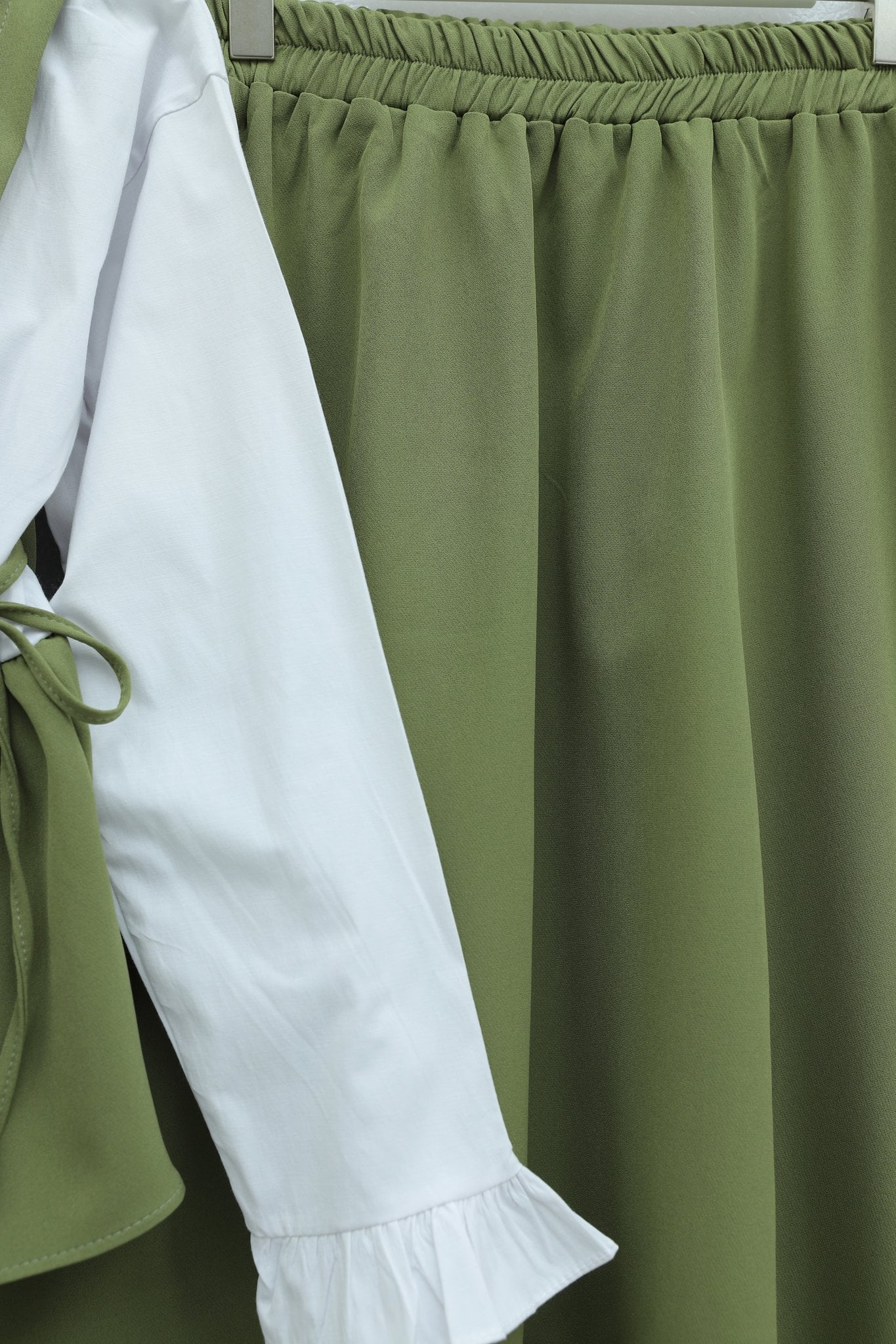 Shirt Detail Lace-Up Sides Ruffled Skirt Double Set - Khaki - Podyumplus - by Peralane - photo 6