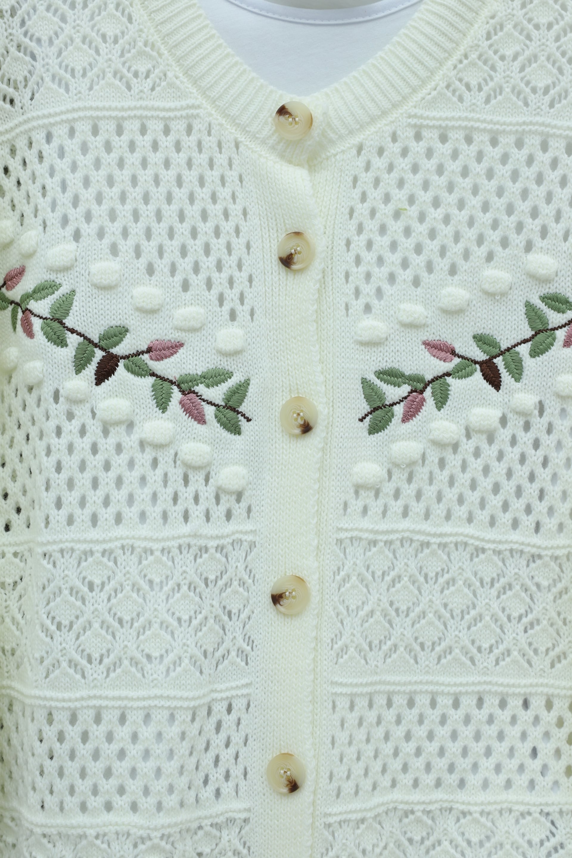 Embroidered Open-Knit Button-Front Cardigan - Ecru - Podyumplus - by Peralane - photo 6