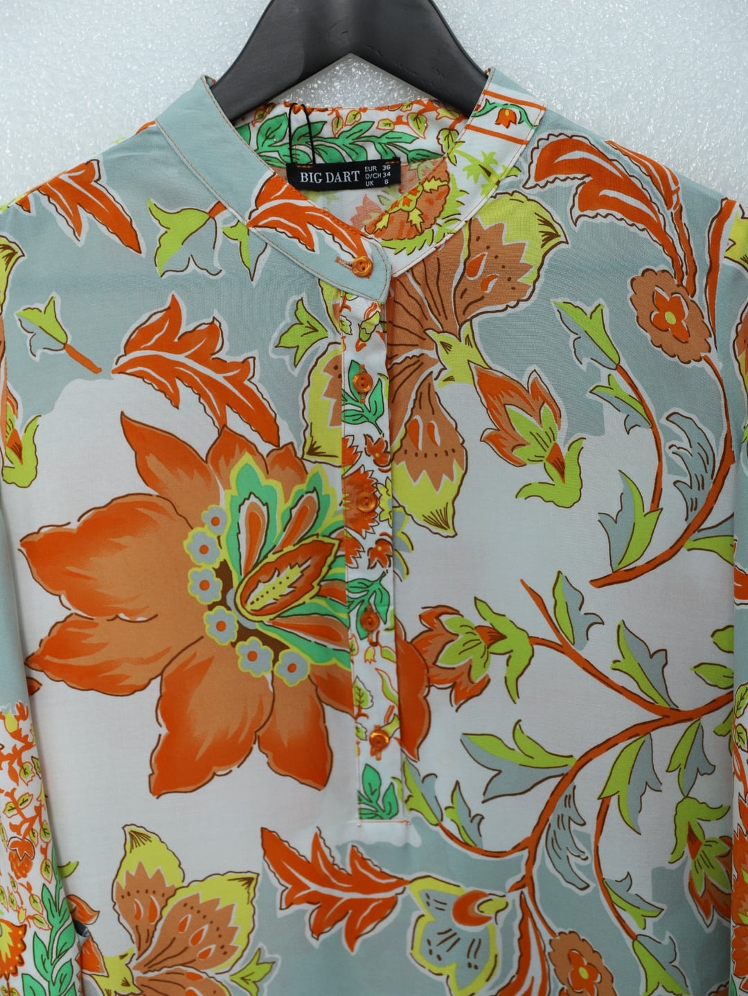 Floral Print Half-Button Cotton Viscose Tunic - Orange - Podyumplus - by Peralane - photo 7